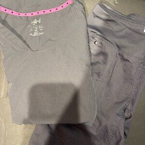 Gray Scrub Set – HeartSoul Top + Purple Label Yoga Bottoms, Size S